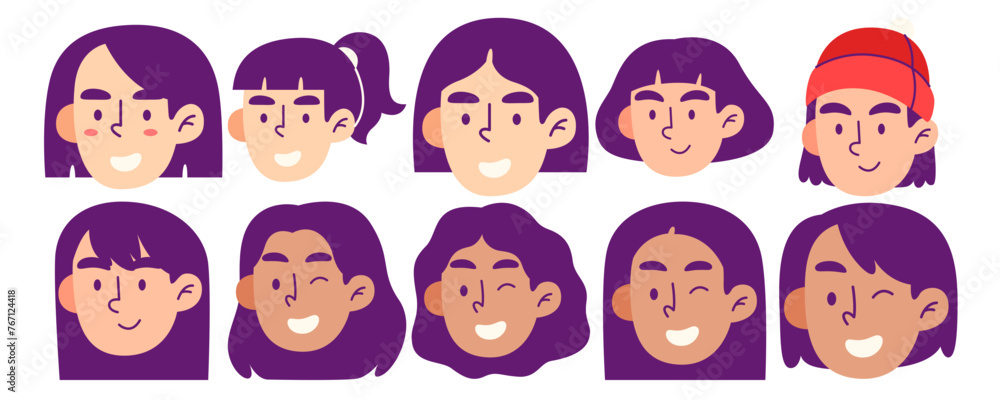 Woman Face Cartoon Illustration. Mega Bundle. womens day, international womens day, head, avatar, person, head, character, young. Vector Illustration Woman Face Cartoon Illustration. Mega Bundle. womens day, international womens day, head, avatar, person, head, character, young. Vector Illustration