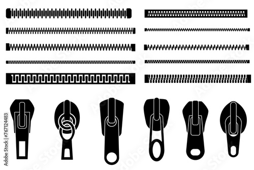 Zipper. Closed and open zip set. Vector