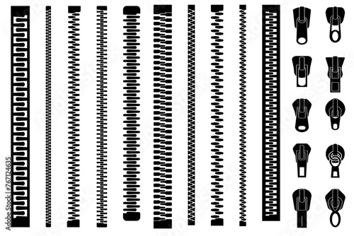 Zipper. Closed and open zip set. Vector