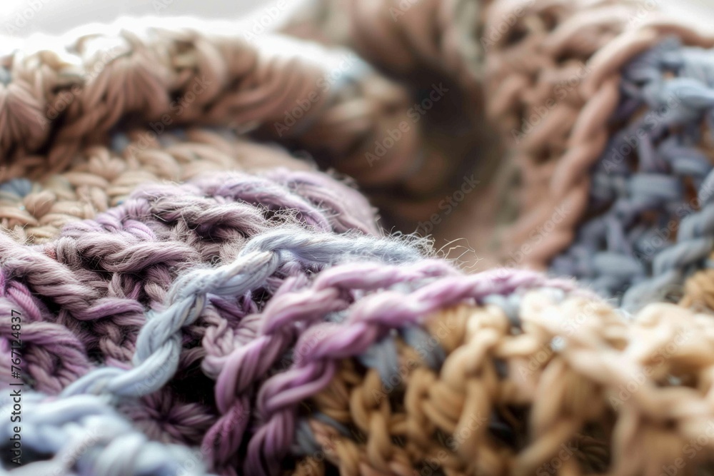 closeup of a crocheting process with thick yarn