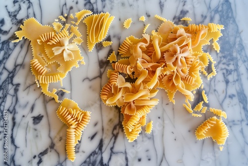 europe and asia fashioned from pasta varieties on marble © studioworkstock