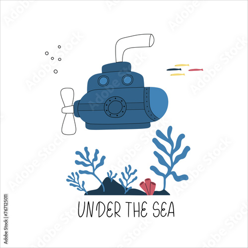 Vector illustration with submarine