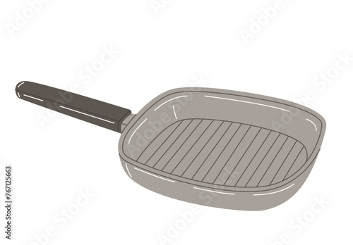 Gray grill pan isolated on white background. Frying utensils. Kitchenware