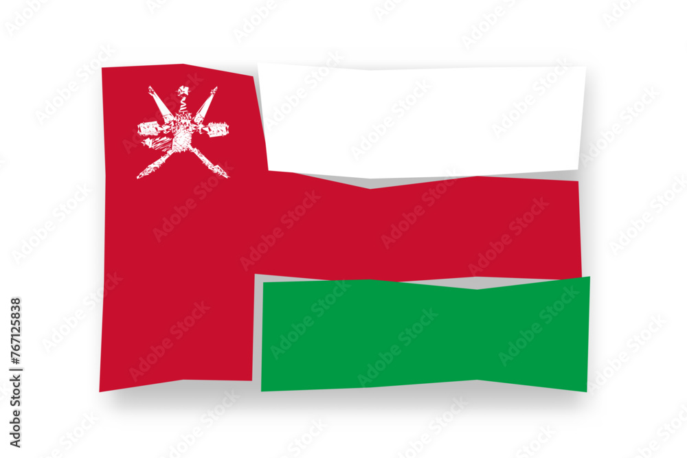 Oman flag  - stylish flag mosaic of colorful papercuts. Vector illustration with dropped shadow isolated on white background