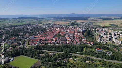 Flight over of old town Levoca, small medieval town in Slovakia. 2.5x speeded up from 24 fps. photo