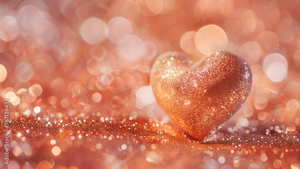 Obraz premium Glittering heart on a romantic bokeh background, love and Valentine's Day concept.