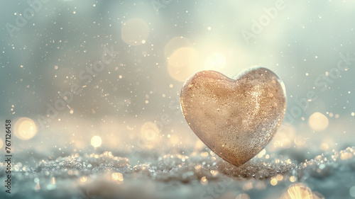Glittering heart on a romantic bokeh background, love and Valentine's Day concept.