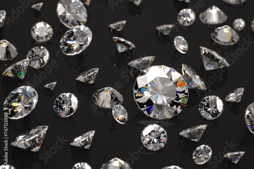 Luxurious Brilliant Cut Diamonds Scattered Elegantly on a Dark Surface