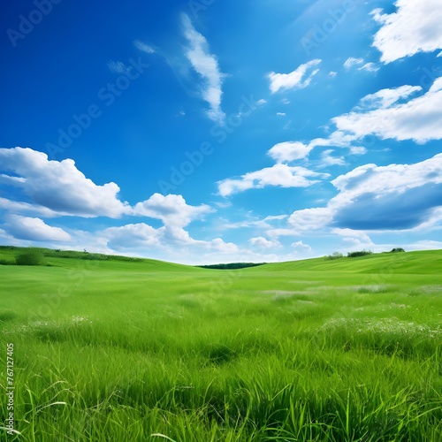 green field and blue sky with clouds  Ai Generated