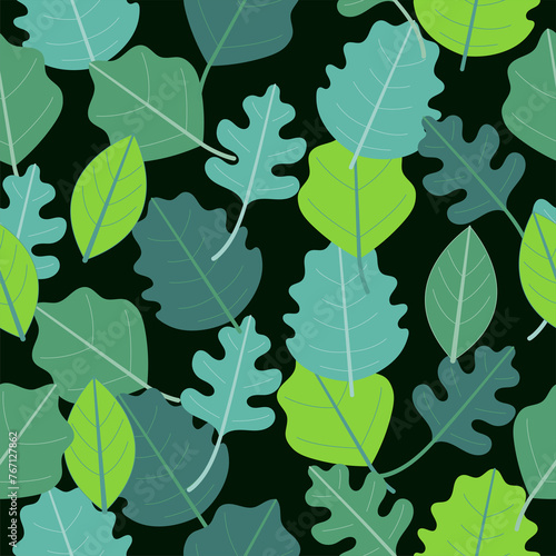 Seamless nature leaves background vector pattern. Flat style ornament.