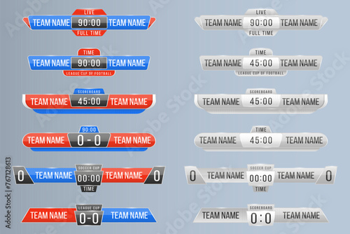Scoreboard broadcast template and lower titles for football and soccer, vector illustration