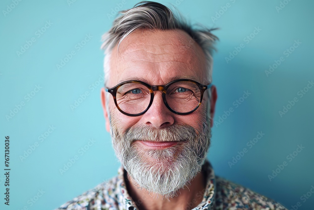 Portrait of a senior man with eyeglasses against a blue background Portrait of a senior man with eyeglasses against a blue background
