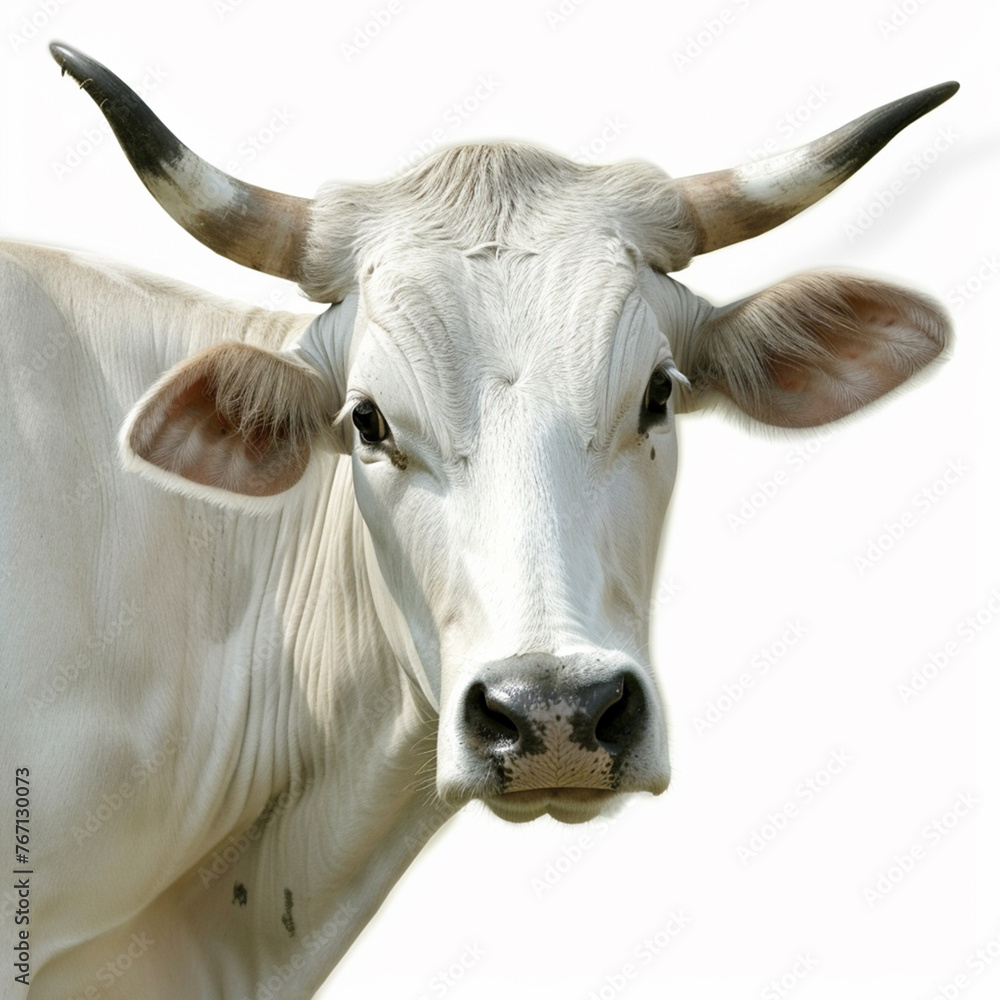 Naklejka premium White cow tilting head looking forward background High quality photo