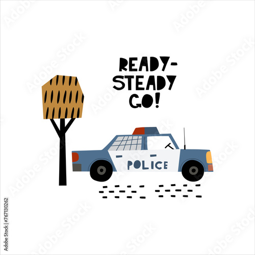 Kids card with cute police car