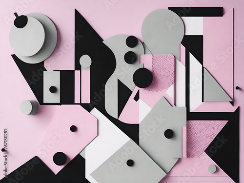 Collage minimalista con papeles de colores en tonos, rosa, gris, negro y blanco. Estilo vintage y cubista. Ai Generativa