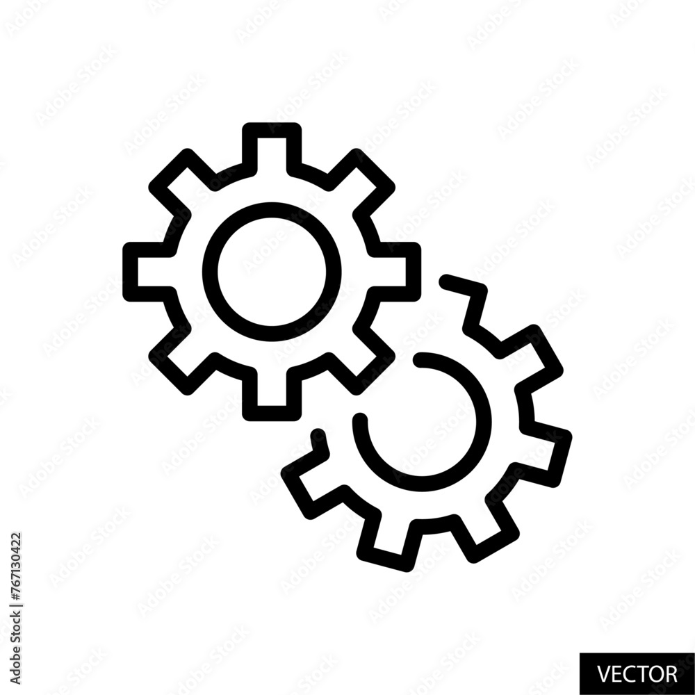 Settings, gear, cog wheels vector icon in line style design for website, app, UI, isolated on white background. Editable stroke. Vector illustration. Settings, gear, cog wheels vector icon in line style design for website, app, UI, isolated on white background. Editable stroke. Vector illustration.