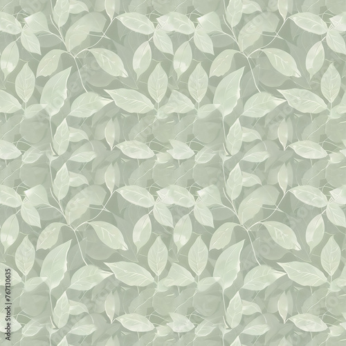 Delicate Tone on Tone Green Leaf Seamless Background