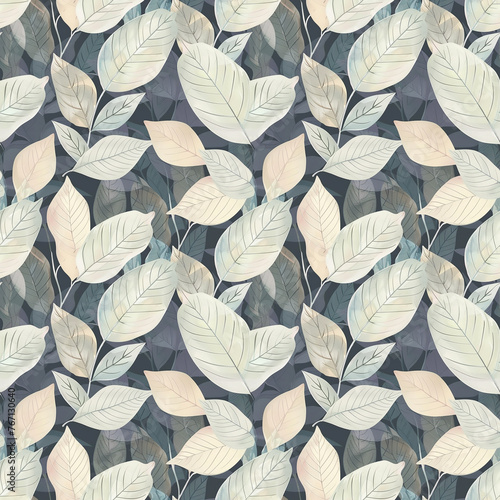 Muted Blush and Navy Botanical Leaf Background