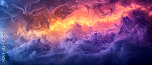 A surreal landscape where smoke dances in sync with the swirling colors of the sky