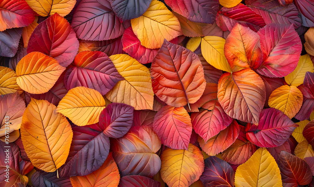 Vibrant Autumn Mulberry Leaves in Red, Orange, and Yellow backdrop