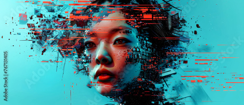 Craft an engaging illustration blending elements of traditional reality with glitch effects, portraying blurred lines between whats real and simulated Incorporate subtle visual cues hinting a
