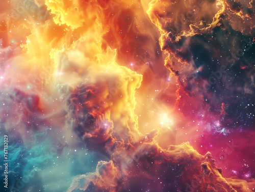 vibrant cosmic scene with fiery clouds  stars  and nebulae showcasing the mesmerizing beauty of outer space