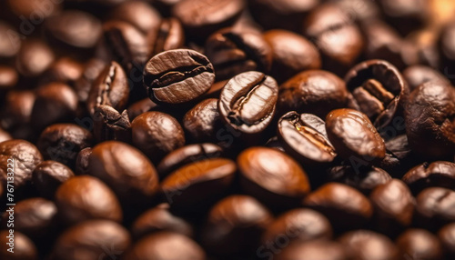 Brown coffee beans as a background - Generative AI.