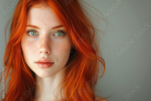 A woman with green eyes and red hair