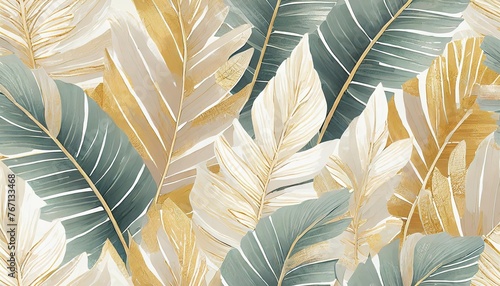 pastel color banana leaves palms tropical seamless pattern hand painted vintage 3d illustration bright glamorous floral background design luxury wallpaper cloth fabric printing