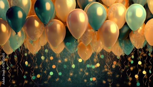 birthday party background with multicolor balloons in black background