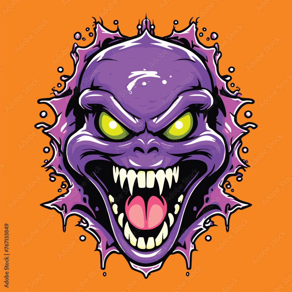 scary purple liquid monster head design