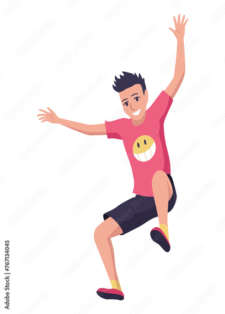 Kids jumping icon. Child activities design element. Indoor or outdoor fun, fitness jumping. Acrobatic and gymnastic exercises.  illustration