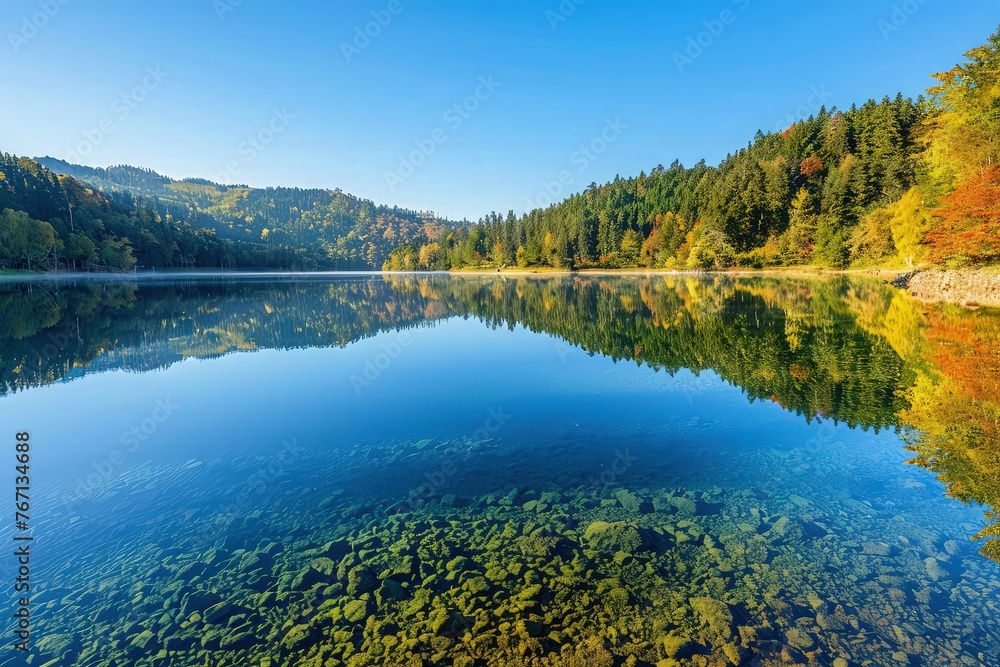 lake and mountains with reflection of tree in lake 