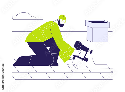 Installing roofing shingles abstract concept vector illustration.