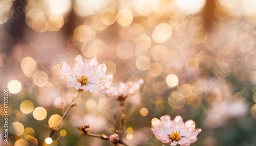 beautiful spring background with pink flowers and bokeh lights