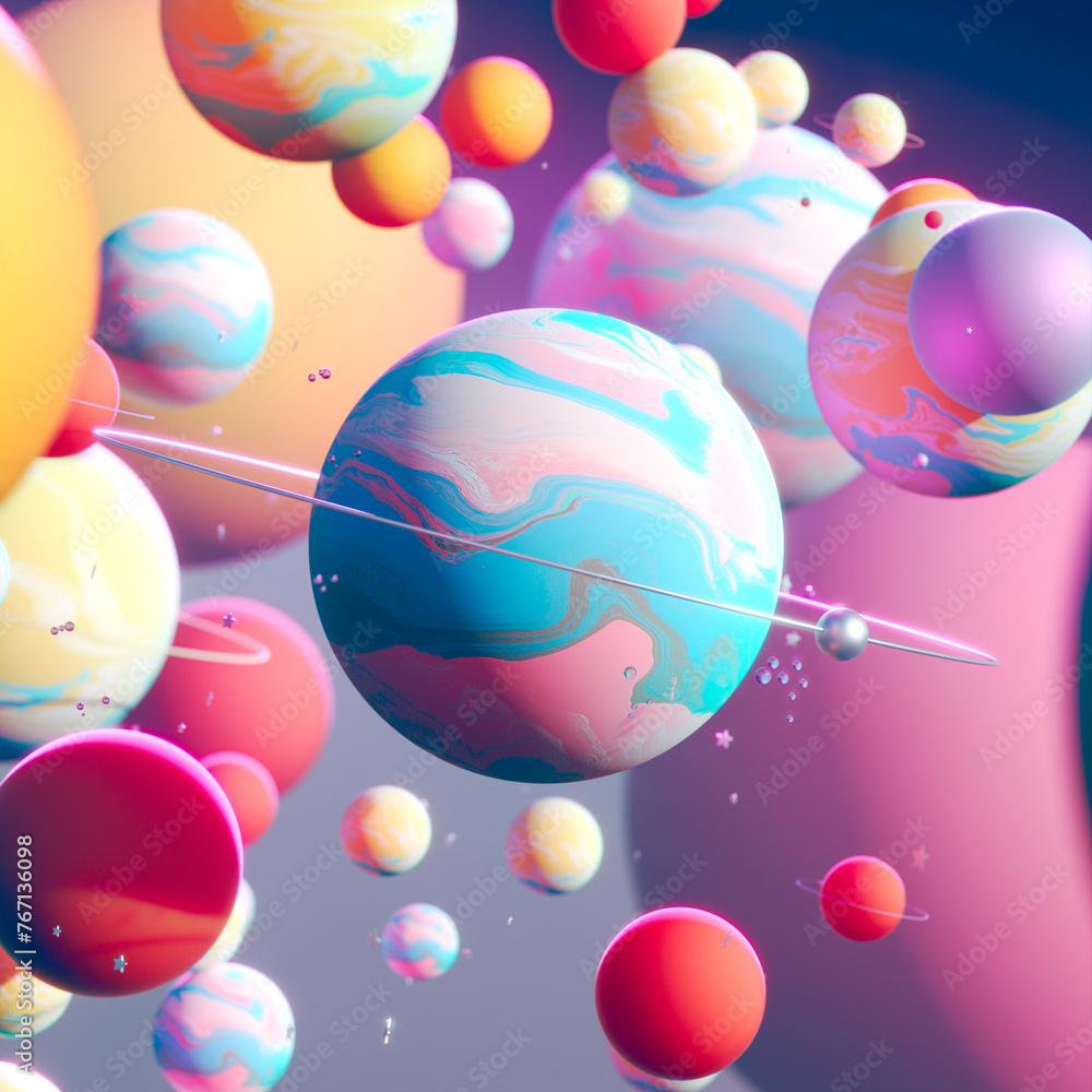 Enchanting Pastel-Colored Spheres Floating in a Surreal, Marbled Dreamscape
