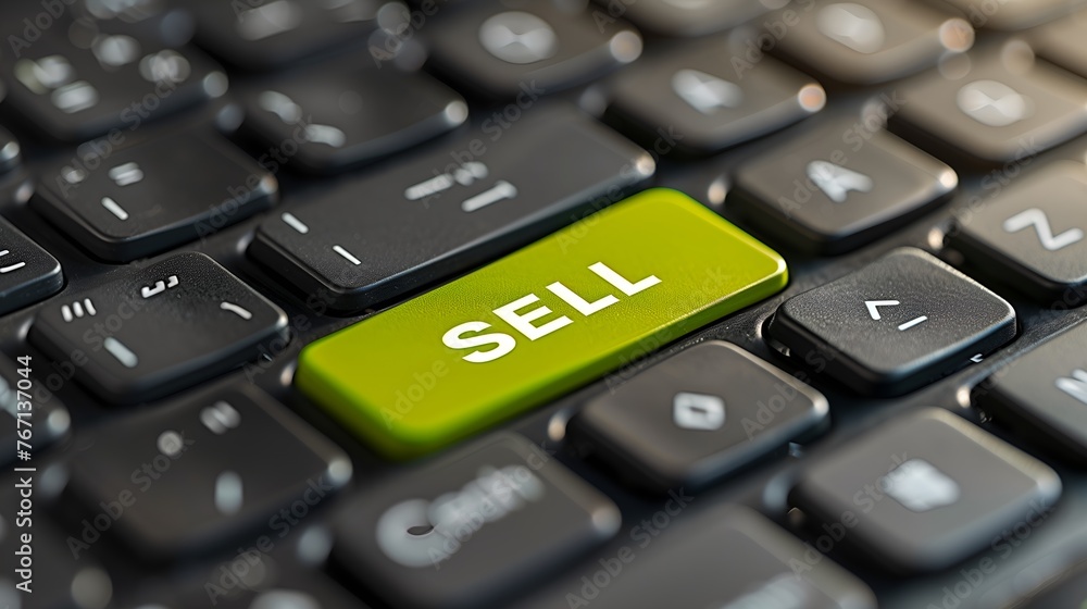 Black keyboard with a green SELL button in the focus Black keyboard with a green SELL button in the focus