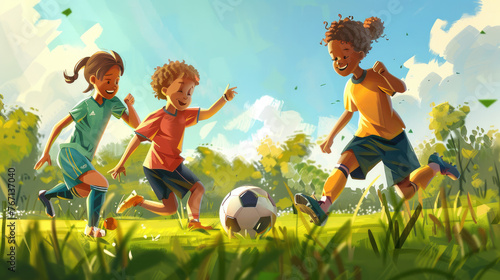 Junior Football Training, Kids Engaged in Soccer Practice Session