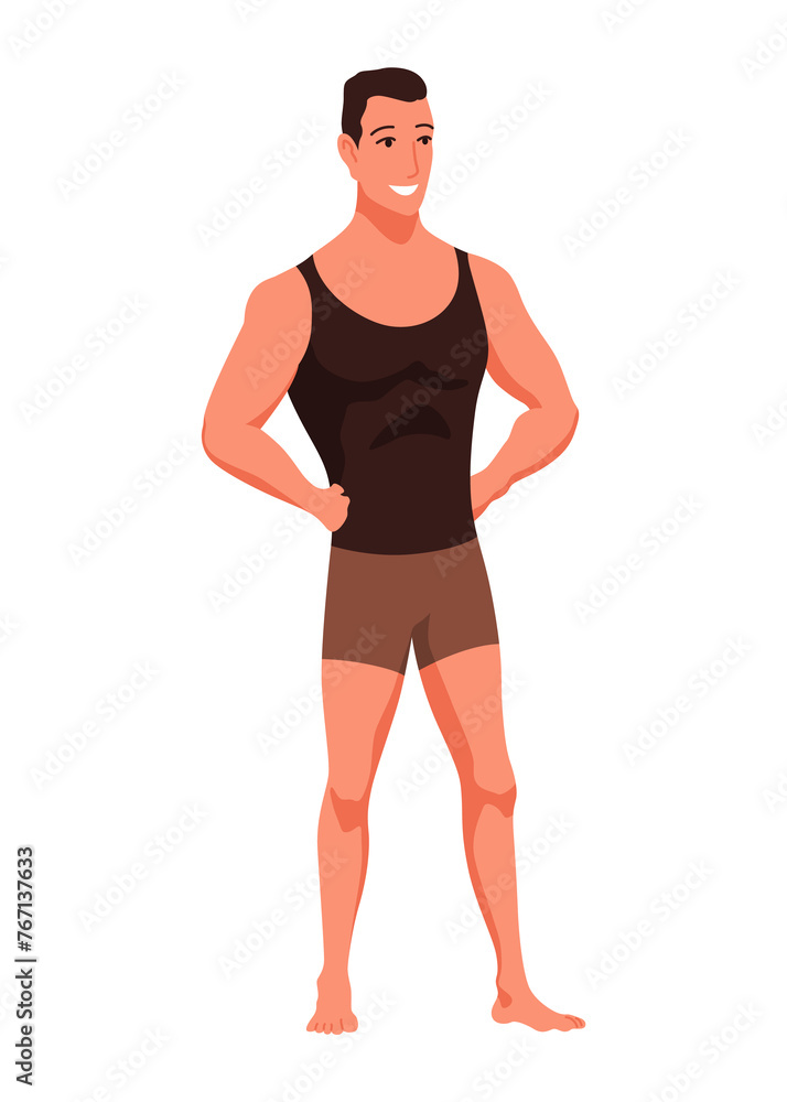Fototapeta premium Male figure type icon. Body front view. Human anatomy, man standing shape. illustration in cartoon style