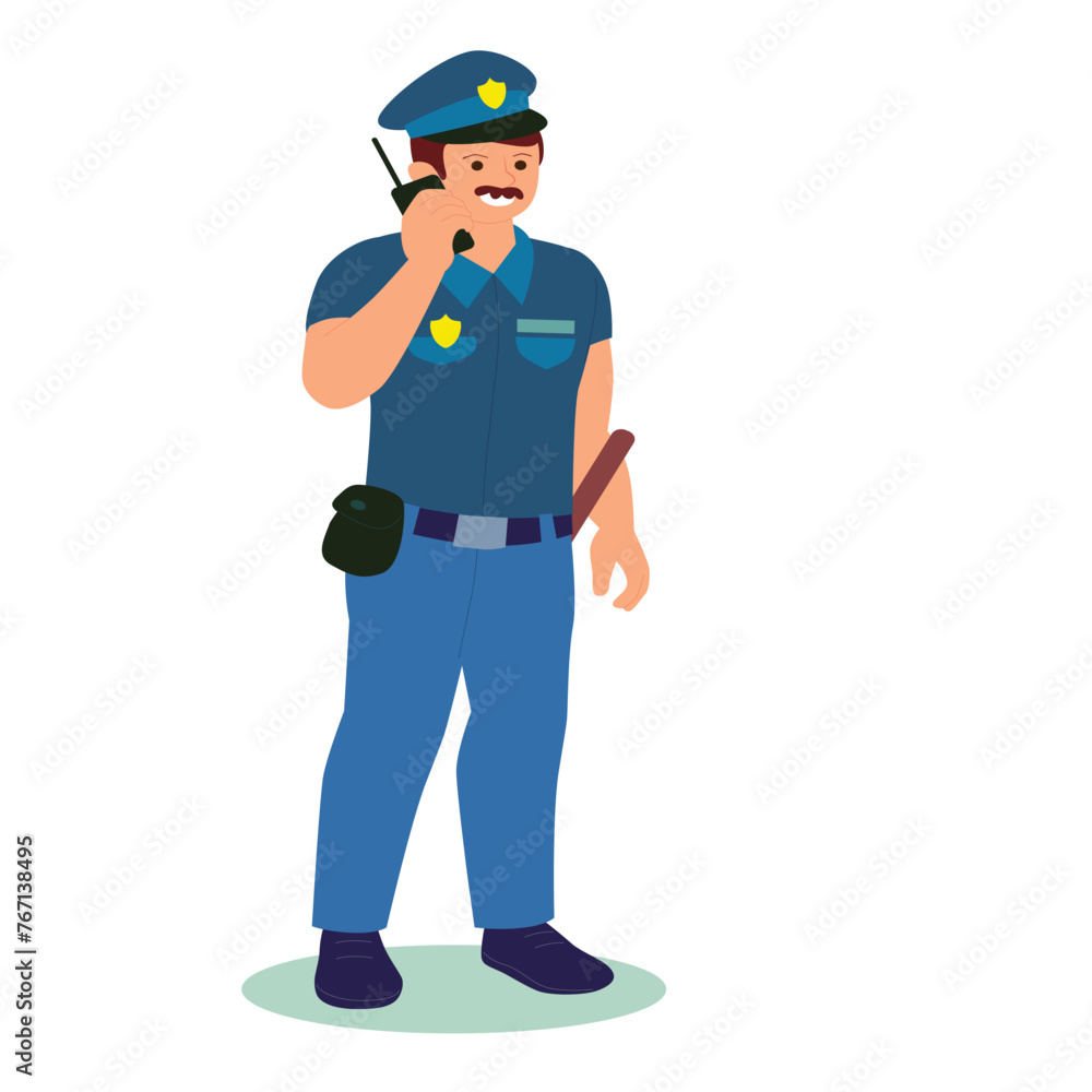 police officer on the background (Male police officer holding his cell phone) police officer on the background (Male police officer holding his cell phone)
