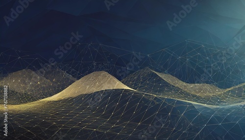 abstract wave shape on a low polygonal triangular background for design on the topic of cyberspace big data metaverse network security data transfer on dark blue abstract cyberspac