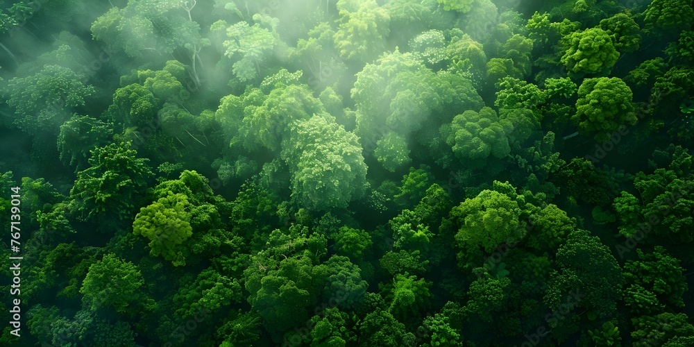 Lush forest with sustainable farming renewable energy and biodiversity conservation practices for carbon sequestration. Concept Forest Management, Sustainable Farming, Renewable Energy
