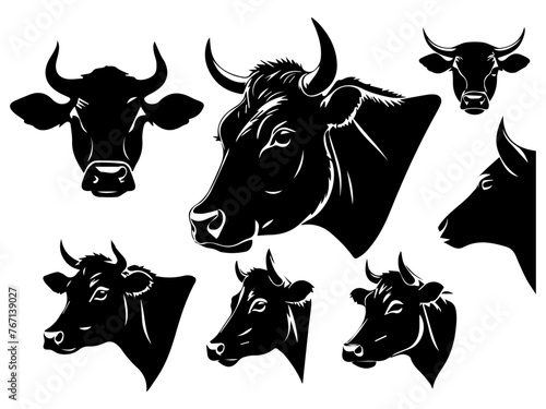 set of a cow head silhouette vector