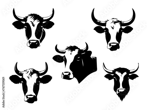 set of a cow head silhouette vector