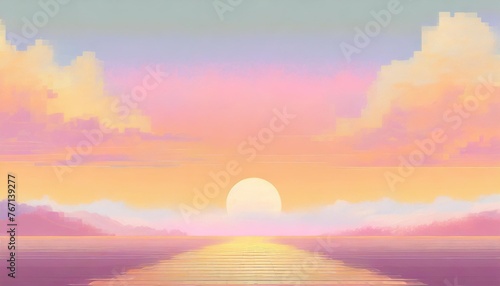 pink aesthetic sunset background in pixel art style