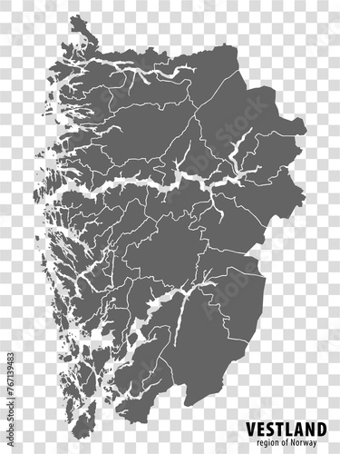 Blank map Vestland County of  Norway. High quality map Vestland County on transparent background for your web site design  logo  app  UI.  Norway.  EPS10.