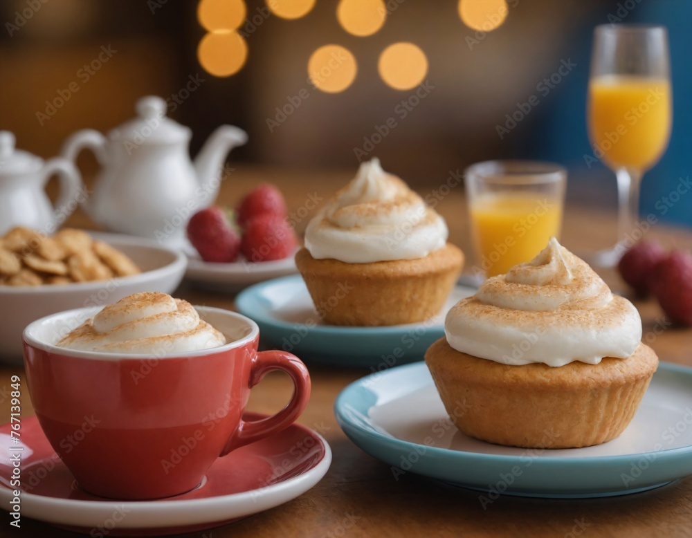 Cake and coffee with juice Cake and coffee with juice