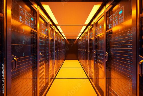 Obraz na płótnie Advanced Data Center Server Room with High-Tech Cybersecurity Systems w salonie