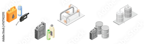Oil Petroleum Industry with Fuel Extraction Vector Set