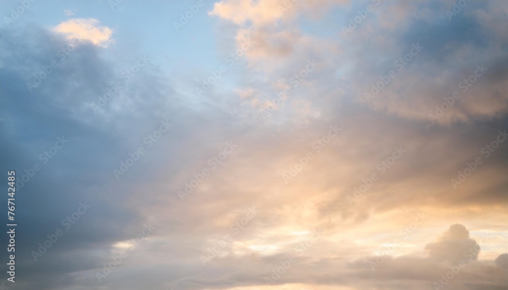 composition of glowing light on grey and blue clouds background
